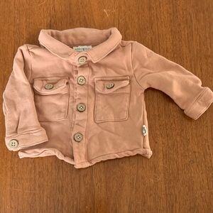 🫐3/$30 Rabbit + Bear Organic Tan Button-Front Shirt Jacket size 3-6m